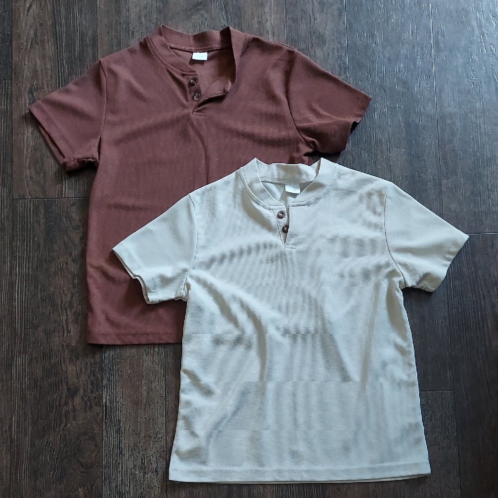 Brown and Cream Short Sleeve Henley Shirts